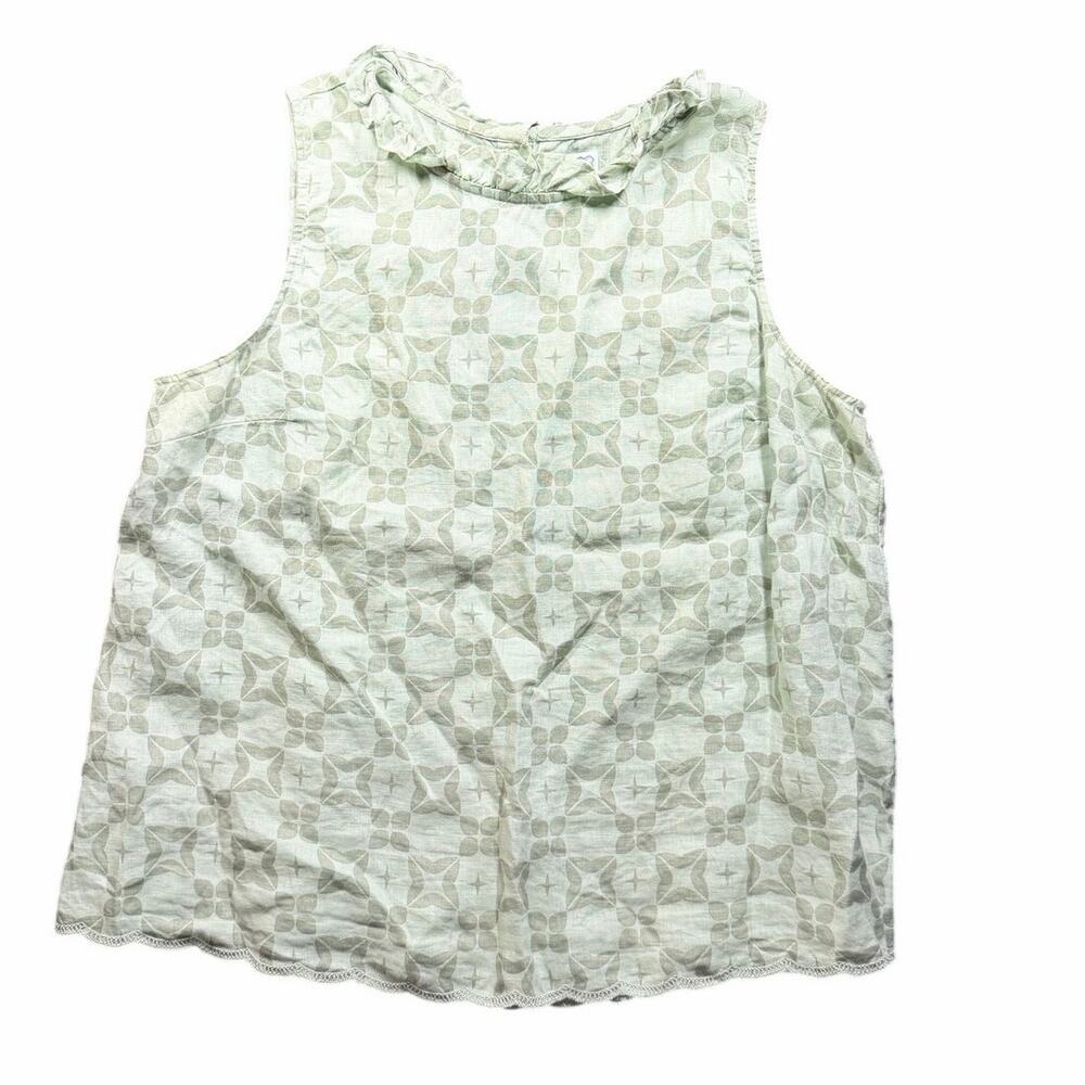 Society social X crown & ivy green 100% linen tank blouse tile pattern large